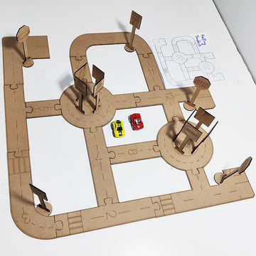 City Roads (wooden) with signs and cars