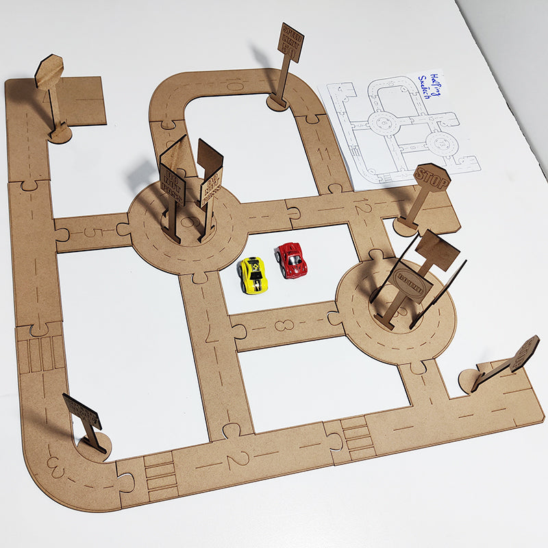 City Roads (wooden) with signs and cars