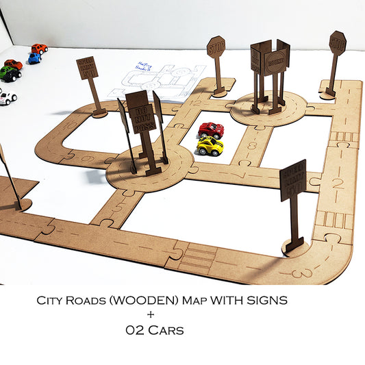 City Roads (wooden) with signs and cars